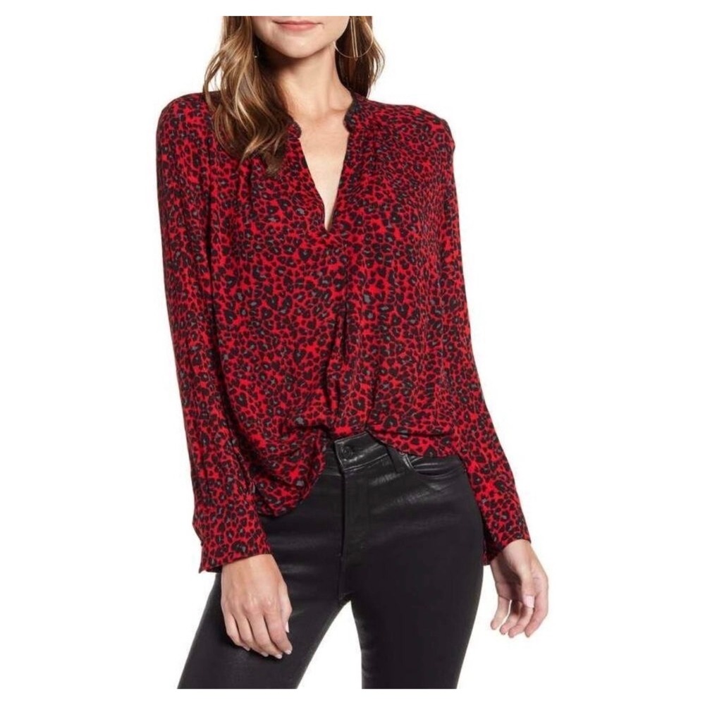 Zadig & Voltaire Tink Leo Red Black Leopard Print Blouse Small